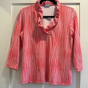 J. McLaughlin Durham Ruffle top in orange and white.  Size M